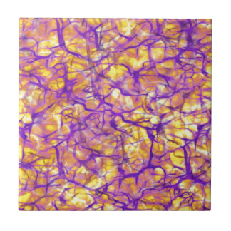 Azulejo De Cerâmica Abstrato Purple Circuitos em amarelo