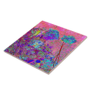 Azulejo De Cerâmica Abstrato púrpura e azul-hidrangea com magenta