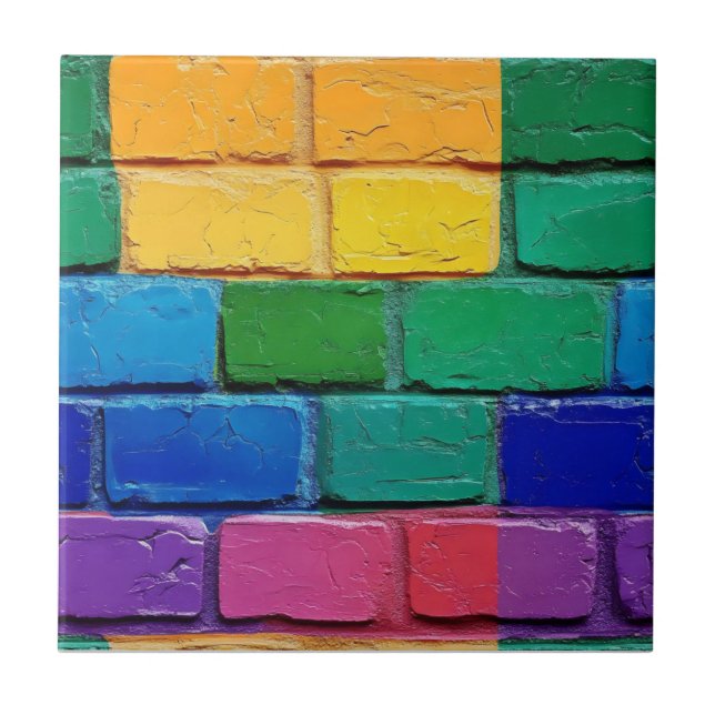 Azulejo De Cerâmica Abstrato Rainbow Brick Pattern (Frente)