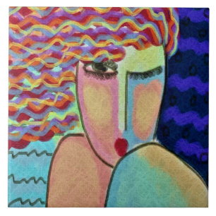 Azulejo De Cerâmica Abstrato Retrato de uma Mulher Selvagem