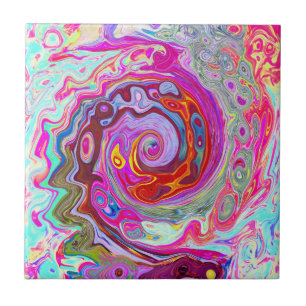 Azulejo De Cerâmica Abstrato Retro-rosa-quente e espiral azul
