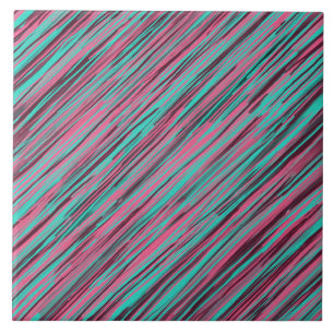 Azulejo De Cerâmica Abstrato Rosa E Teal Stripados