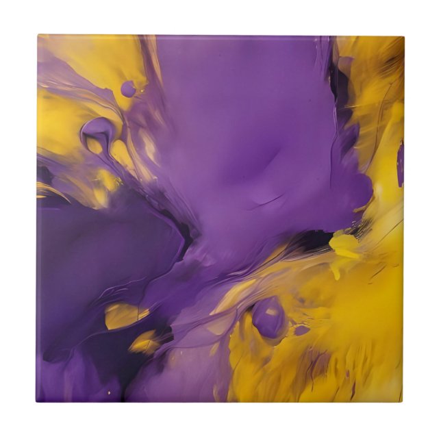 Azulejo De Cerâmica Abstrato Roxo e Dourado (Frente)