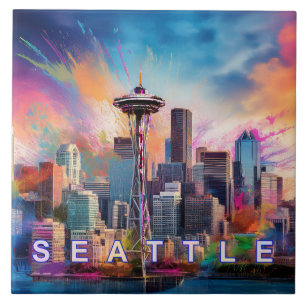 Azulejo De Cerâmica Abstrato Seattle Skyline Art Modern Cityscape