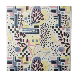 Azulejo De Cerâmica Abstrato selvagem no rosa e no azul