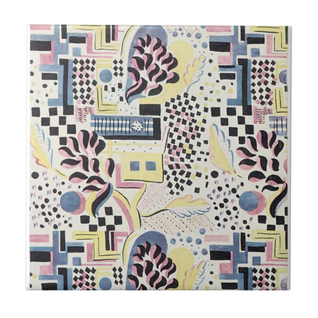 Azulejo De Cerâmica Abstrato selvagem no rosa e no azul (Frente)