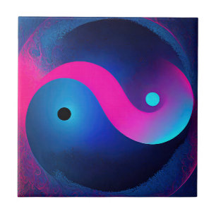 Azulejo De Cerâmica Abstrato Serenidade: Yin Yang em Rosa e Blues