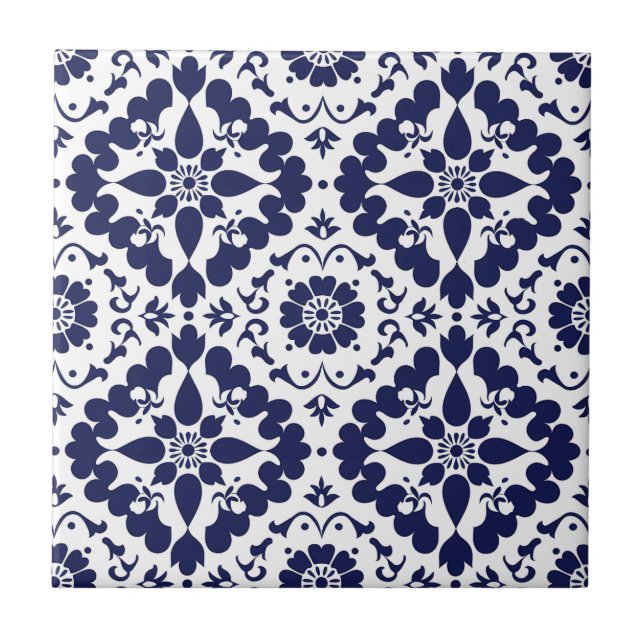Azulejo De Cerâmica Abstrato Simples Simétrico Branco Azul (Frente)