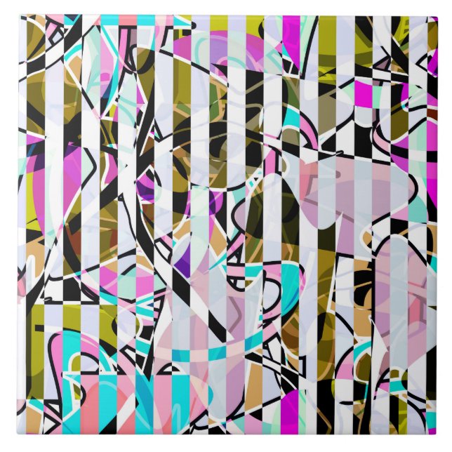 Azulejo De Cerâmica Abstrato stripes de padrão listradas beige turques (Frente)