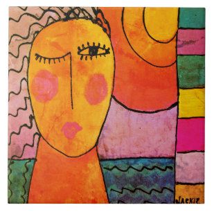 Azulejo De Cerâmica Abstrato Sunset Pintura de Mulher
