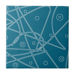 Azulejo De Cerâmica Abstrato Turquoise Lines Círculos Minimalismo