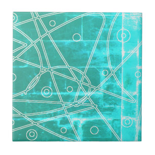 Azulejo De Cerâmica Abstrato Turquoise Lines Círculos Minimalismo