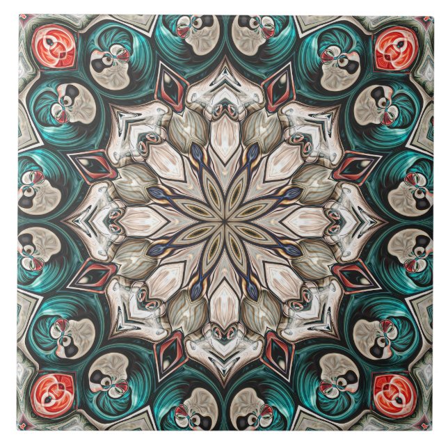 Azulejo De Cerâmica Abstrato Turquoise Mandala (Frente)