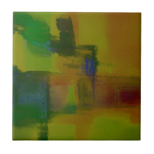 Azulejo De Cerâmica Abstrato Verde Moderno Amarelo