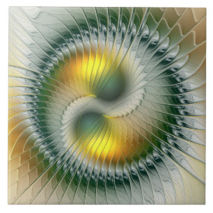 Azulejo De Cerâmica Abstrato Verde Yin Yang - Fractal Colorido