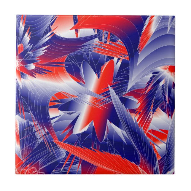 Azulejo De Cerâmica Abstrato Vermelho Branco e Azul (Frente)