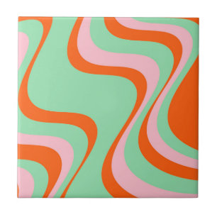 Azulejo De Cerâmica Abstrato Wavy Stripe Verde Laranja Vermelhos Negri
