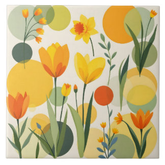 Azulejo De Cerâmica Abstrato Yellow Spring Flowers Cerâmica Azulejo