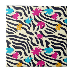 Azulejo De Cerâmica Abstrato Zebra Stripes com pintura folha