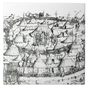 Azulejo De Cerâmica Acampamento militar medieval, de um livro, bar. 18