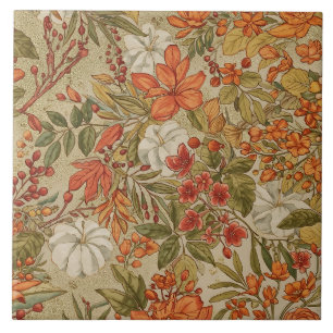 Azulejo De Cerâmica Ação de Graças, Folhas de outono e Pumpkins