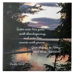 Azulejo De Cerâmica Ação de Graças Psalm 100:4 Sunrise Squam Lake P