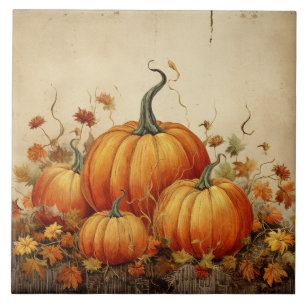 Azulejo De Cerâmica Ação de Graças Russo de Outono de Pumpkins Laranja