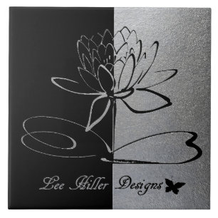 Azulejo De Cerâmica Acentos do Logotipo da Lee Hiller Designs Preto e