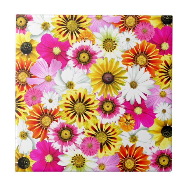 Azulejo De Cerâmica Acessórios com padrão de flores rosa e amarelo des (Frente)