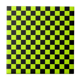 Azulejo De Cerâmica Acid green black checkerboard pattern