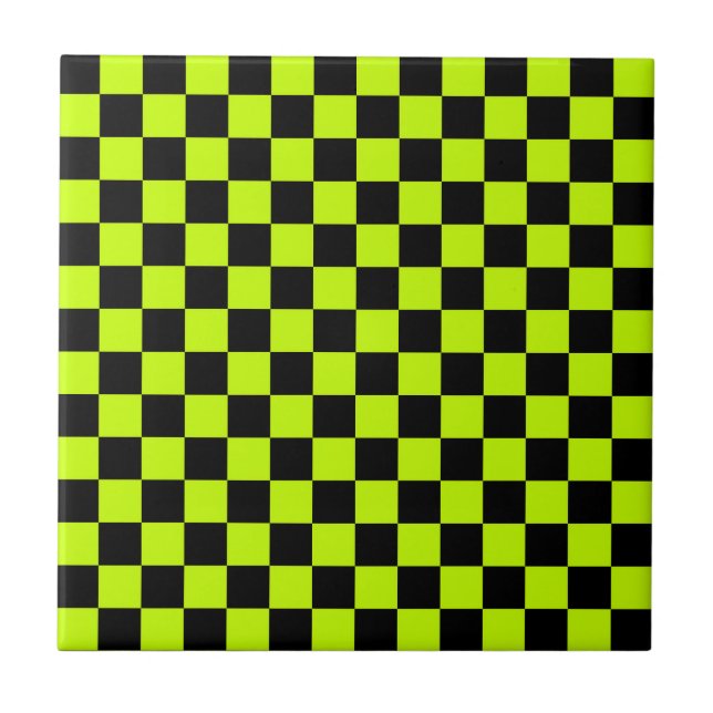 Azulejo De Cerâmica Acid green black checkerboard pattern (Frente)