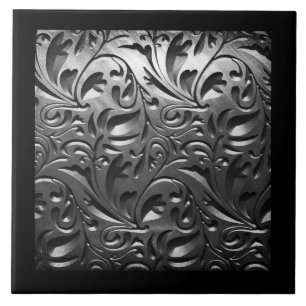 Azulejo De Cerâmica Aço abstrato, metálico-prateado, com gravura