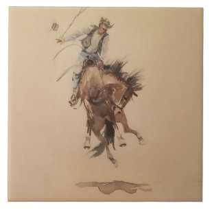 Azulejo De Cerâmica Açoitamento manual de um Bronc por Edward Borein