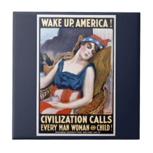 Azulejo De Cerâmica Acorde América! Arte Patriótica Vintage da Liberda