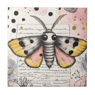 Azulejo De Cerâmica Acrilica em aquarela Mariposa Tigre Manchada Rosa 