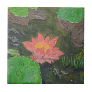 Azulejo De Cerâmica acrílicos em canvas, lírios cor-de-rosa e folhas v