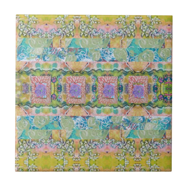 Azulejo De Cerâmica Acrírio Floral abstrato (Frente)