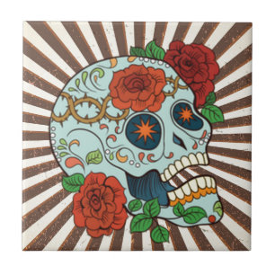 Azulejo De Cerâmica Açúcar Funky Crânio Diâmetro de los Muertos