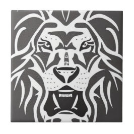 Azulejo De Cerâmica Adesivo de leão branco sobre cinza