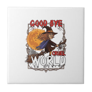 Azulejo De Cerâmica Adeus Mundo Cruel Bruxa Halloween Lua Cheia Teia d