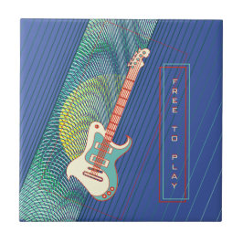 Azulejo De Cerâmica Adicionar Nome Legal Teal Moderno e Violão Elétric