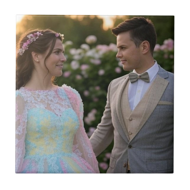 Azulejo De Cerâmica Adicionar Personalização de Foto de Casamento (Frente)