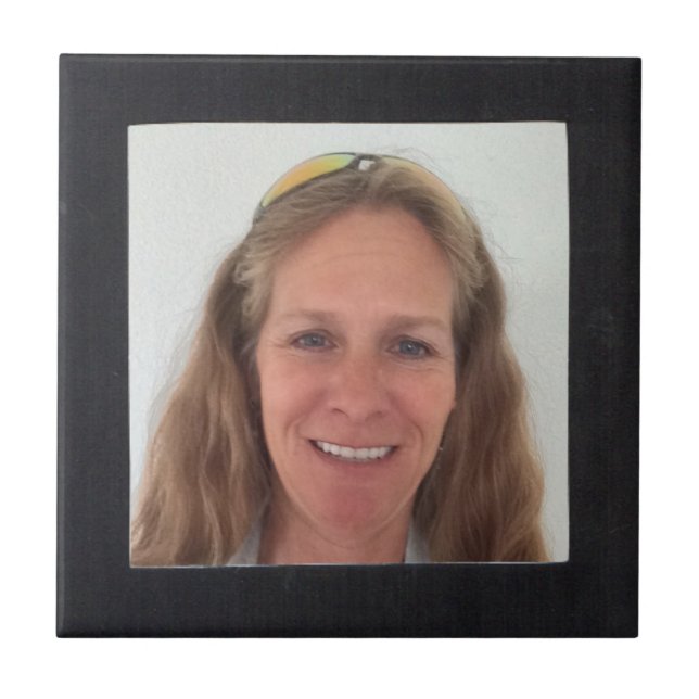 Azulejo De Cerâmica Adicionar Quadro Quadrado Preto de Foto (Frente)