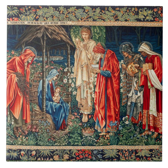 Azulejo De Cerâmica ADORAÇÃO DE MAGI Morris, Burne-Jones (Frente)