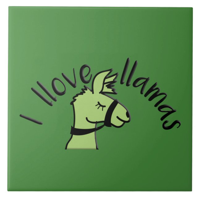 Azulejo De Cerâmica Adoráveis Llama Love I Llove Llamas Green (Frente)