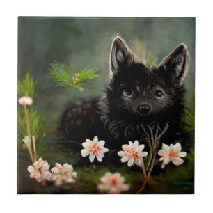 Azulejo De Cerâmica Adorável animal selvagem floral