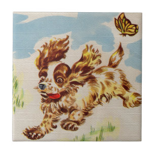 Azulejo De Cerâmica adorável cachorrinho de panela em fuga