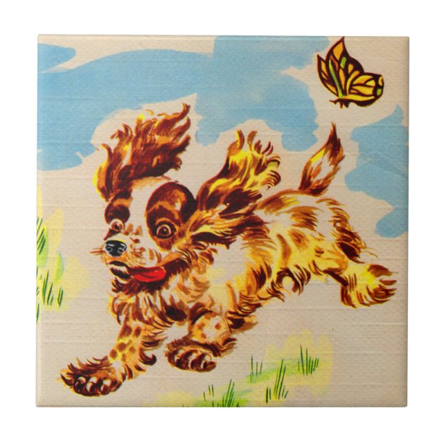 Azulejo De Cerâmica adorável cachorrinho em fuga (Frente)