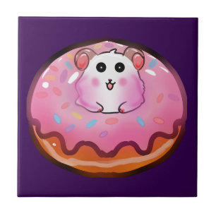 Azulejo De Cerâmica Adorável Hamster Kawaii em Arte de Donut Rosa Glac