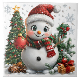 Azulejo De Cerâmica Adorável Snowman de Natal